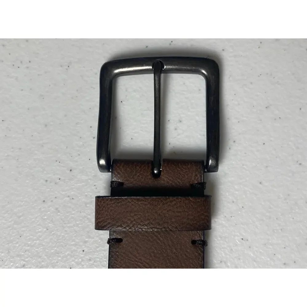 Men's Brown Faux Leather Belt with Square Buckle Size Small New